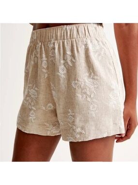 Abercrombie & Fitch Linen Blend Tan Embroidered Women’s Shorts